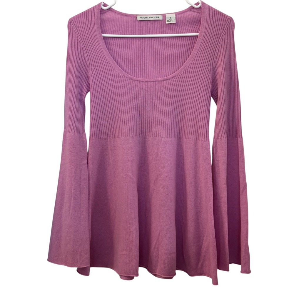 Autumn Cashmere Pink Ribbed Flare Bell Sleeve Sweater Knit Top Womens Size S Y2K